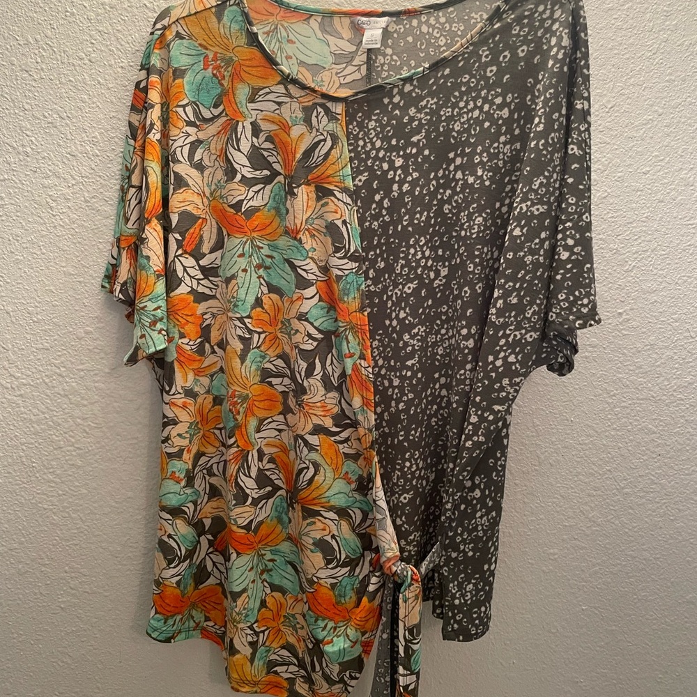 Cato Dolman Sleeved tie boat neck waist top.